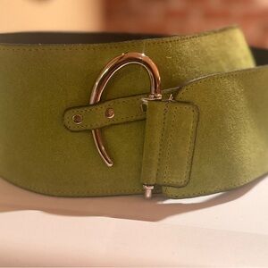 Luxe Olive Green Suede Belt with Polished Silver Buckle